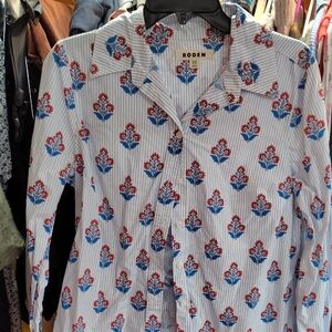 Boden Striped Blue and Red Floral Women's Shirt